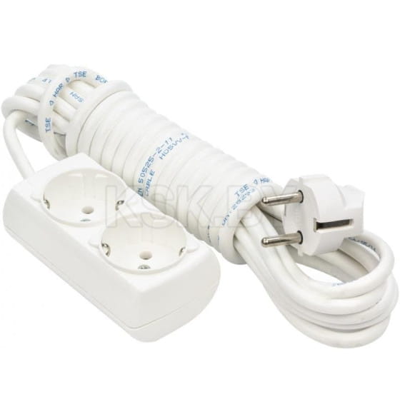 Удлинитель 2 розетки 3м с з/к белый BR-1552-315 Borsan (BR-1552-315) 