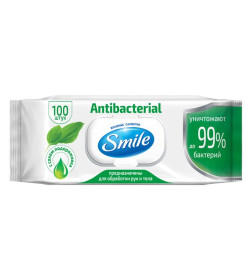 Салфетки влажные  Smile  "Antibacterial" с соком подорожника  100шт