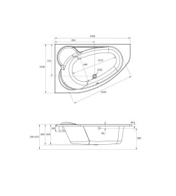 Ванна акриловая угловая 170x110 см CERSANIT "KALIOPE" левая   (без ног)
