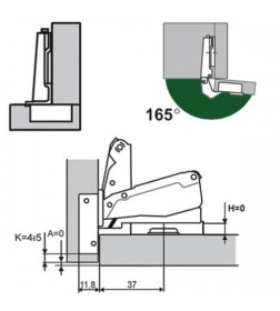 Петля D35 с доводчиком +165* с проводником H-0 без евровинта