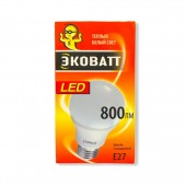 Лампа светодиодная A60 9W 3000K E27 800лм ЭКОВАТТ