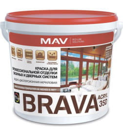 Краска для окон и дверей BRAVA Acryl 35д акриловая белая п/мат, 3 л