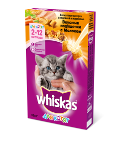 Корм сухой Whiskas подуш.(молоч. индейка,морковка) 350 г