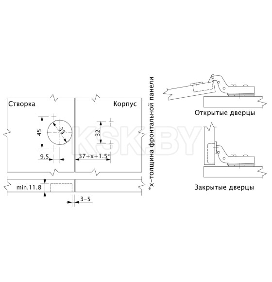 Петля гидравлическая внутренняя 07 с самодовод. + clipon, AKS (11133) 
