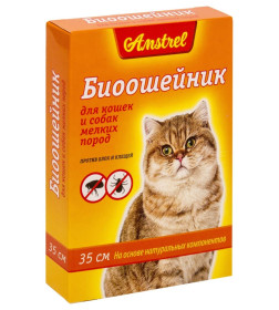 БИОошейник против блох и клещей "Amstrel" для кошек и мелких собак,оранжевый, 35 см