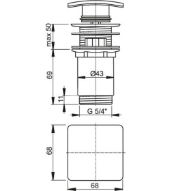 Водослив для умывальника click/clack 5/4" цельномет с квадр заглушкой A393