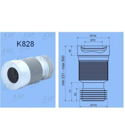 Удлинитель гибкий для унитаза d110 мм 375х40х50 K828 АНИ пласт