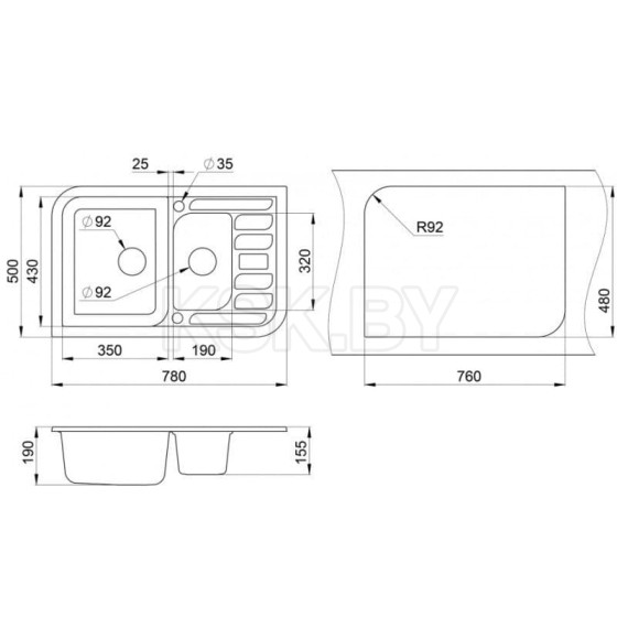 Мойка кухонная гранитная Granula 7803 эспрессо 780х500 мм. (7803) 