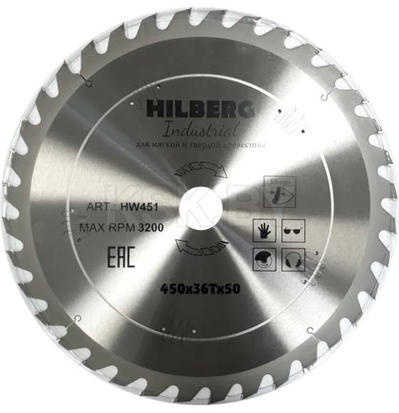 Диск пильный серия Hilberg Industrial Дерево 450*36Т*50 mm (HW451) 