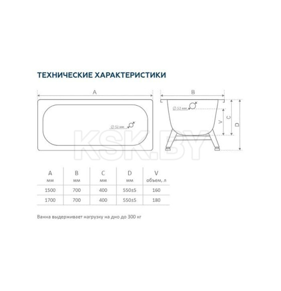 Ванна стальная 170х70x40см (бел. лотос)  TEVRO Толщина стали:2,7 мм.шумоизоляция (в комплекте ножки) (Т-72902) 