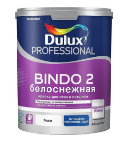 Краска водно-дисперсионная внутренняя DULUX Prof Bindo 2 глубокоматовая снежно-белая для потолков,  4,5 л (6,75 кг)