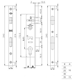 Корпус врезного замка KALE KILIT 153Р-85BS35-16CP