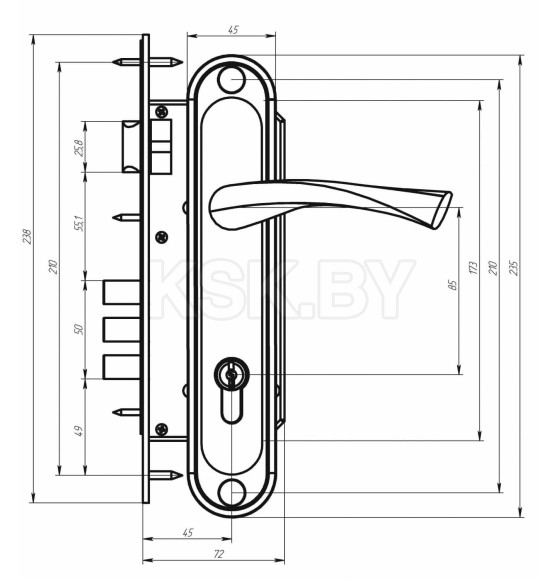 Замок врезной Омега -ЗВ4.2-02 (коричневый) (00-00006361) 