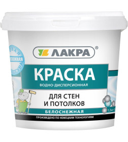 Краска водно-дисперсионная внутренняя ЛАКРА для стен и потолков белоснежный,  1,3 кг