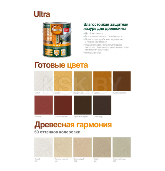 Защита для древесины Pinotex Ultra лазурь рябина,  9 л (5353891) 