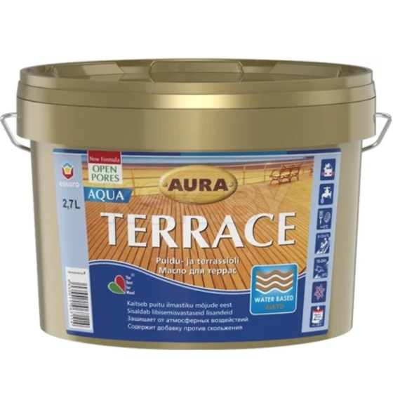 Масло для террас Aura Terrace Aqua (коричневый) 2,7 л 