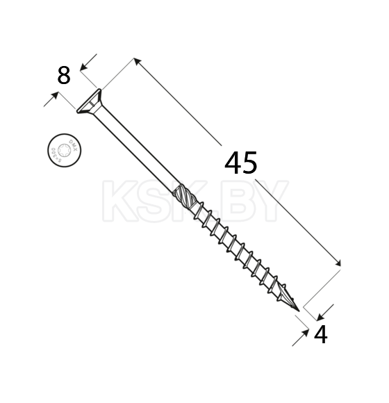 Шуруп самонарезающий для дерева потай 4х45 (упак/200 шт) (3104045) 