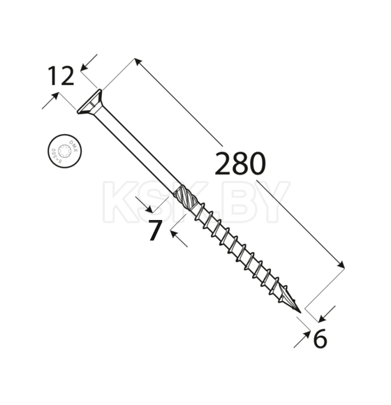 Шуруп самонарезающий для дерева потай 6х280 (310628) 