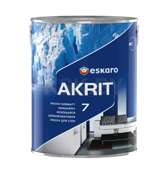 Краска водно-дисперсионная шелковистоматовая акриловая краска для стен Eskaro Akrit 7 , 0,95 л. 