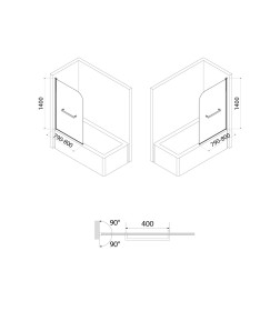 Стеклянная штора для ванны  Ray 80х140  см. IDDIS арт. RAY6CS8i90 глянец,профиль,алюминиевый