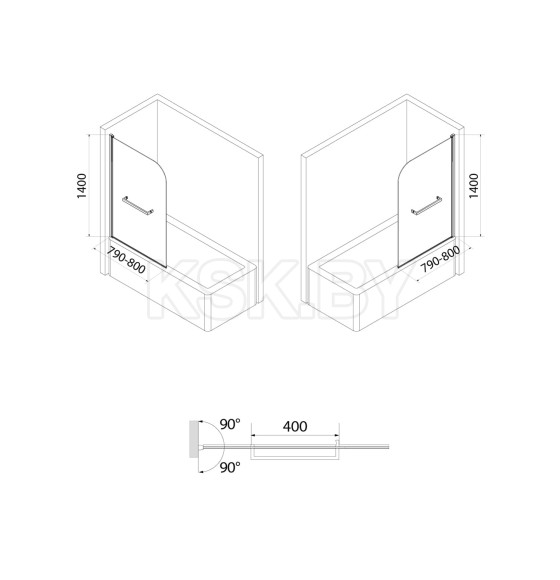 Стеклянная штора для ванны  Ray 80х140  см. IDDIS арт. RAY6CS8i90 глянец,профиль,алюминиевый (RAY6CS8i90) 