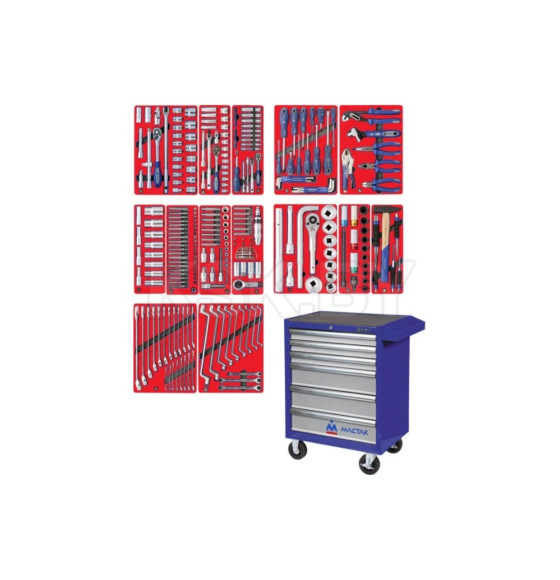 Набор инструментов ПРОФИ 299 предметов МАСТАК 52-06299B в синей тележке (52-06299B) 