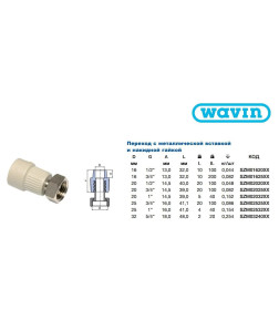 Муфта комбинированная ПП с накидной гайкой с внутр. резьбой 20х3/4" Wavin