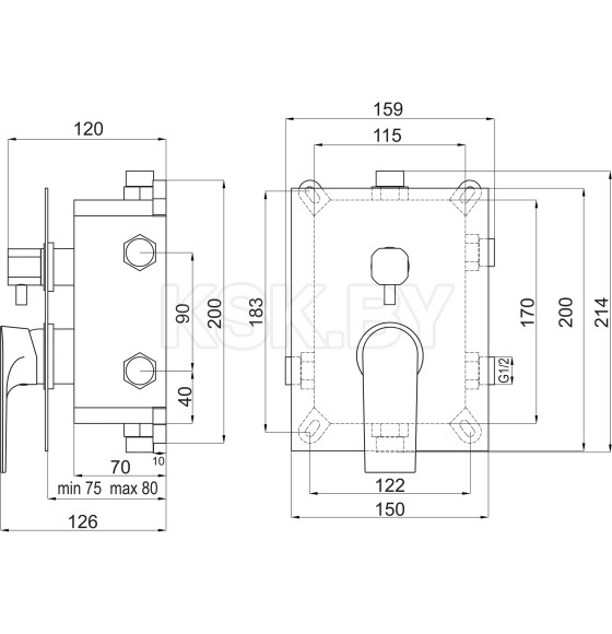 Смеситель Ferro Algeo Square для ванной скрытого монтажа, арт. BAQ7P3BOX (BAQ7P3BOX) 