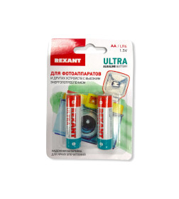 Батарейка AA LR06 1,5 V алкалиновая Ultra (упак. 2шт) Rexant