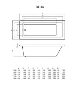 Ванна акриловая 180х80 см Bonito DELIA   (в комплекте ножки,без сифона) 