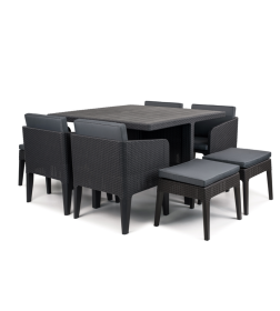 Набор уличной мебели (Стол, 4 кресла, 4 табурета) KETER Columbia dining set 9, графит