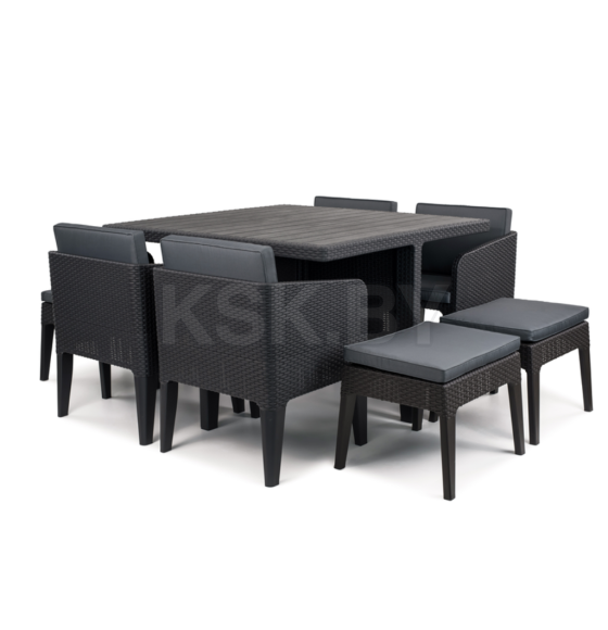 Набор уличной мебели (Стол, 4 кресла, 4 табурета) KETER Columbia dining set 9, графит (247484) 