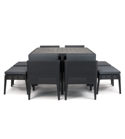 Набор уличной мебели (Стол, 4 кресла, 4 табурета) KETER Columbia dining set 9, графит