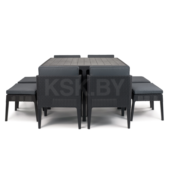 Набор уличной мебели (Стол, 4 кресла, 4 табурета) KETER Columbia dining set 9, графит (247484) 