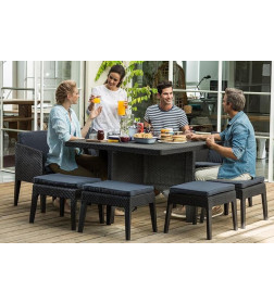 Набор уличной мебели (Стол, 4 кресла, 4 табурета) KETER Columbia dining set 9, графит