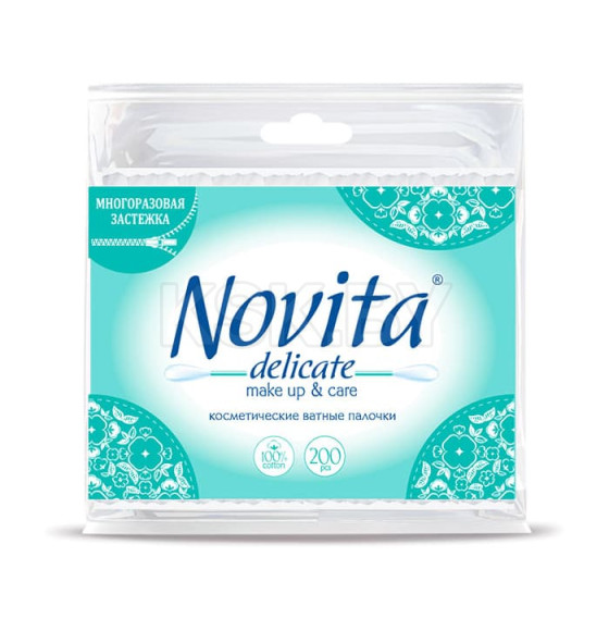 Ватные палочки  в п/э пакете NOVITA Delicate, 200 шт.,  (5913) 