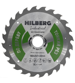 Диск пильный Hilberg Industrial Дерево Тонкий Рез 190*1,6*24Т*30 mm