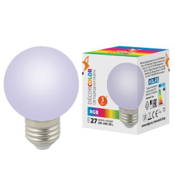 Лампа светодиодная Е27 3W 230в.RGB LED-G60-3W-RGB-E27-FR-С Uniel