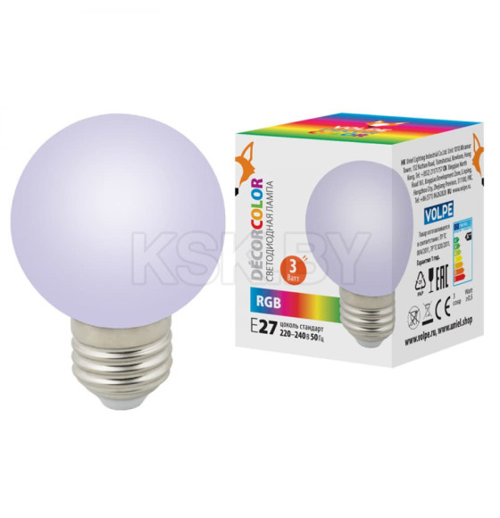 Лампа светодиодная Е27 3W 230в.RGB LED-G60-3W-RGB-E27-FR-С Uniel (UL-00006960) 