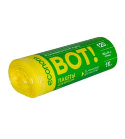 Пакеты д/мусора BOT 120л/10 шт.Эконом, 13 мкм, желтый