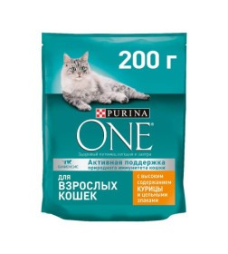 Корм сухой Purina One для взрослых кошек с кур. выс. качества и цельными злаками  200 г