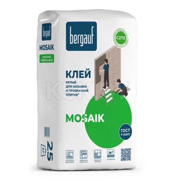 Клей для плитки белый Bergauf MOSAIK, для мозаики и прозрачной плитки.25 кг