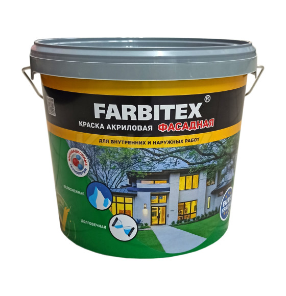 Краска водно-дисперсионная фасадная FARBITEX, 6кг (4300001555) 