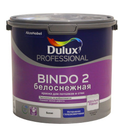 Краска водно-дисперсионная внутренняя DULUX Prof Bindo 2 глубокоматовая снежно-белая для потолков, 2,5 л ( кг)