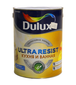 Краска водно-дисперсионная внутренняя  DULUX Ultra Resist для кухни и ванной белая полумат,  5 л (7 кг)