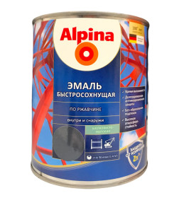 Грунт-эмаль алкидная Alpina Эмаль быстросохнущая по ржавчине шелковисто-матовая,  RAL 7024, 750 мл/0,9 кг