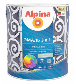 Эмаль Alpina по ржавчине 3 в 1 шелковисто-матовая База 1, 2,5 л (2,93 кг)