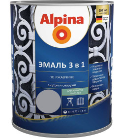 Эмаль Alpina по ржавчине 3 в 1 шелковисто-матовая RAL7040 (серый), 0,75 л (0,91 кг)