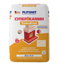 Термостойкий клей для облицовки печей и каминов ТермоКлей Плитонит СуперКамин 25 кг