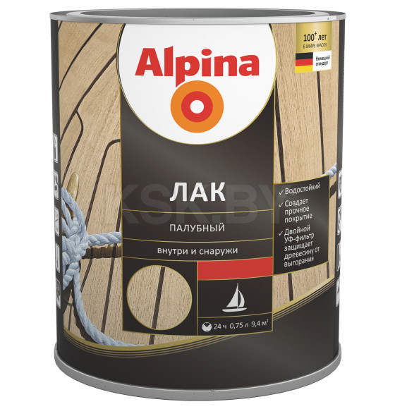 Лак АУ Alpina Лак палубный глянцевый, бесцветный 2,5 л /2,23 кг (948103968) 